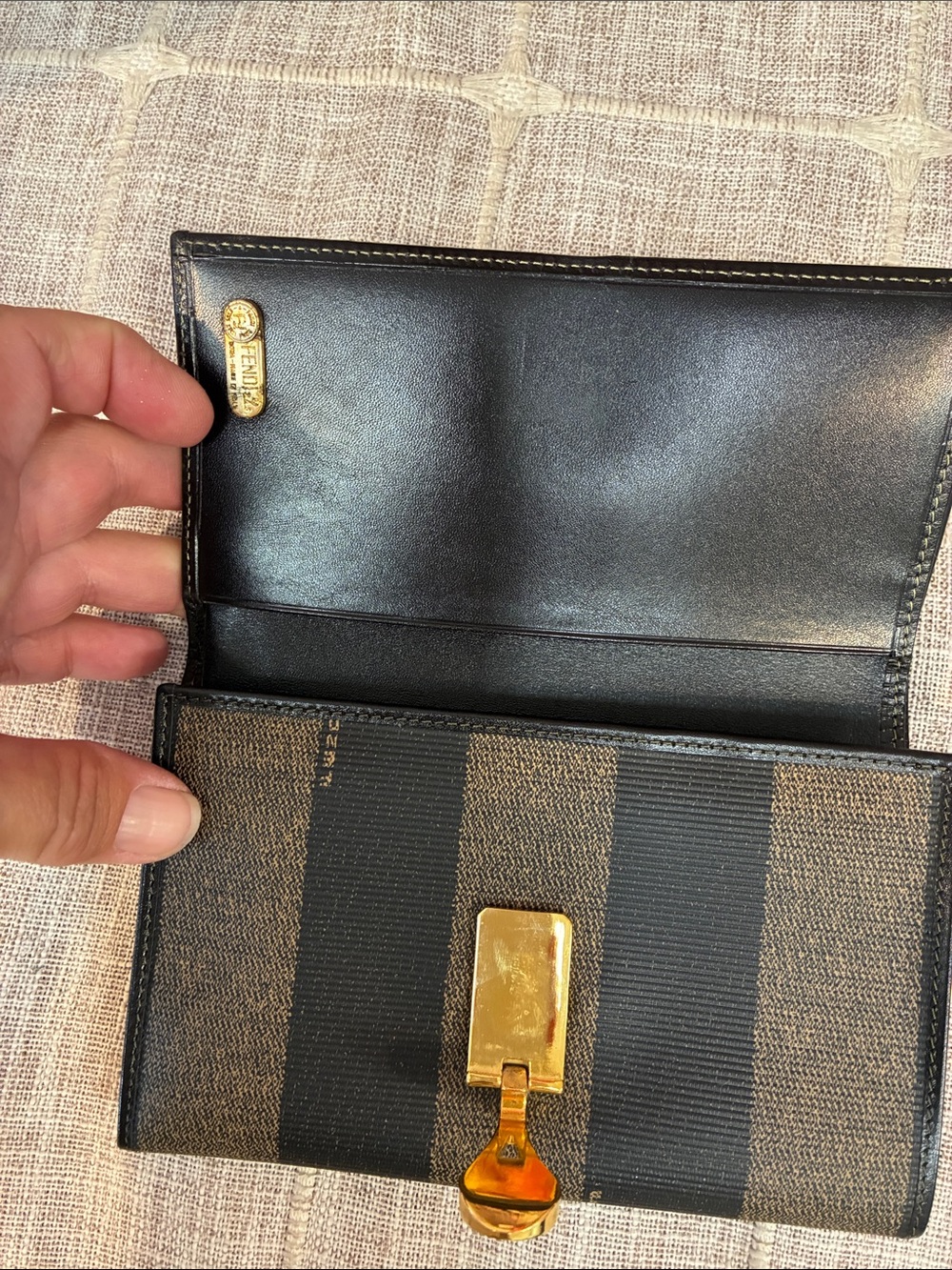 Authentic Vintage Fendi Pequin Wallet Striped Trifold Brown Black - Picture 4 of 8